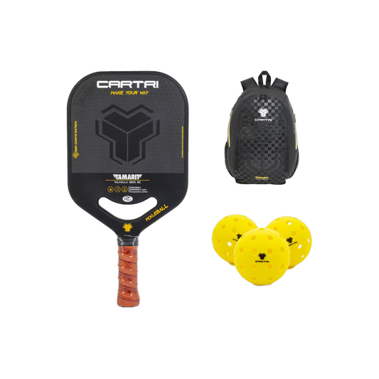 Pack Cartri pickleball: pala Tamarit Valhalla, mochila Akan y 12 pelotas